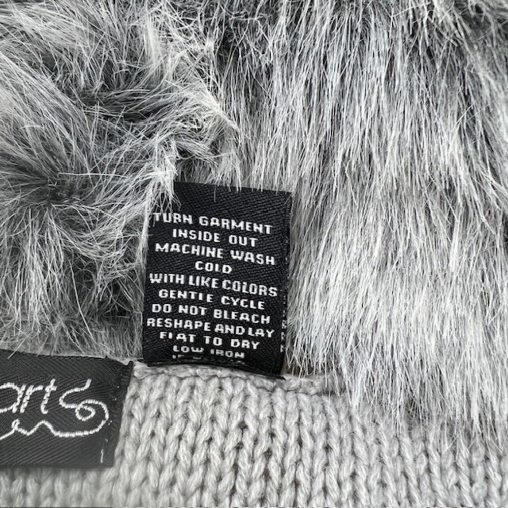 Yarn Art Womens Faux Fur Gray Fall/Winter Vest Sweater Cardigan Cable Knit L - Picture 9 of 9